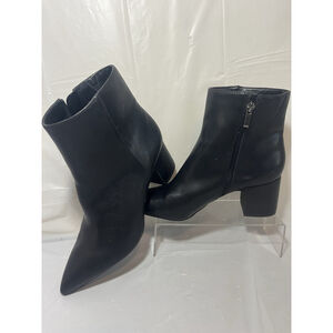 BP Martha Black Leather Dressy Pointy Toe Stacked Heel Boots sz 8.5M